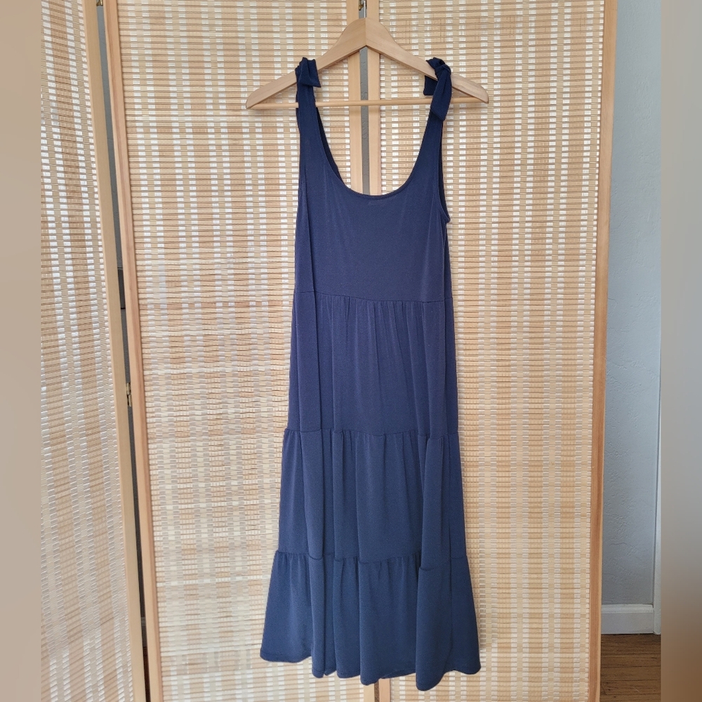 Green Envelope Navy Tiered Maxi Dress